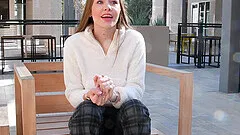 Long haired beauty Naomi exposes her tits in public