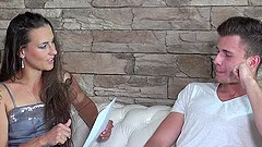 Brunette slut Mea Melone pussy fucked and licked on the casting couch