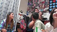 Bailey Rossi and Ella Woods share cock at a college dorm orgy