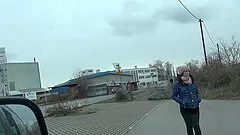 Brunette teen Bella gets cum sprayed in a car in front of her friends