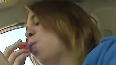 Teen with big blue eyes gives a sloppy outdoor blowjob hardcore