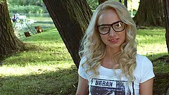 Nerdy blonde Bambi Dee would rather fuck and eat cum than be outdoors