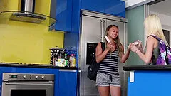 Slender teen lesbian interracial couple Ashley Lovebug and Maddy Rose