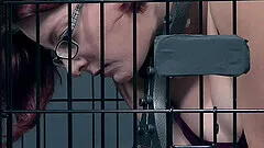 Nerdy submissive chubby redhead Kel Bowie abused with a huge fake cock