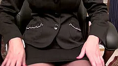 Nerdy brunette secretary Nayla masturbates in her office