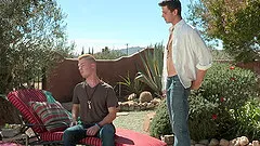 Teen gay couple spit in each other's mouth while fucking outdoors