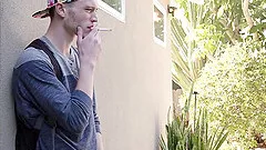 Tattooed blonde gay teen dude deepthroats and bends over for a fuck