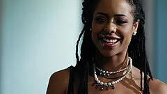 Ebony teen slut Kira Noir rides a white dick until it cums