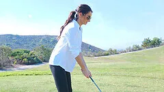 Trendy busty mature brunette Silvia shows off her tits in public