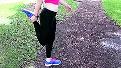 Sporty blonde babe Zoey Taylor sucks cock and gets cum outdoors