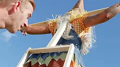 Costumed witch Brooklyn Blue gets pounded by a fat dick outdoors