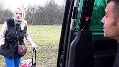 Blonde teen babe Jessica gets a hardcore pussy fuck in the car