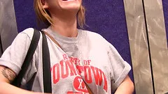 Busty teen brunette Charlotte flashes her big natural tits in public