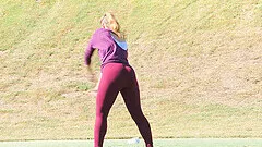 Outdoor masturbation and strip session with Fallon on a golf course