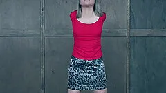 Skinny cute blonde Bambi Belle ball gagged and tortured hardcore