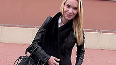 Blonde babe Angel fucked in a car after peeing on the street