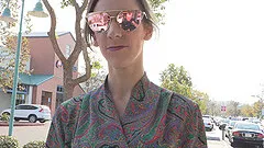 Brunette MILF Alora strips and touches her tits and pussy