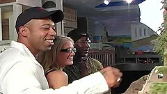 Blonde whore in glasses Spring Thomas gangbanged and cum sprayed