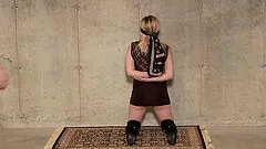 Rough bondage and gagging session for a submissive blonde teen