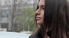 Brunette teen babe Lana Roy swallows a huge cumshot