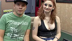 Redhead slut makes her cuckold watch while she fucks a stranger