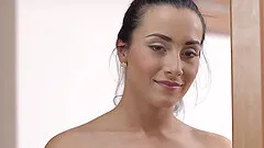 After shower, brunette princess makes love to old boyfriend