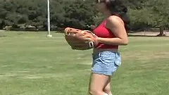 Great beautiful brunette only thinks about group coupling outdoor