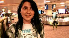 Cute and shy teen Lexi exposes her tits at a public place