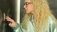 Messy fetish glory hole session with blonde slut in glasses