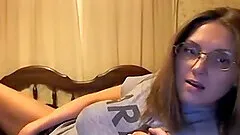 Solo nerdy blonde model masturbates with glasses on webcam