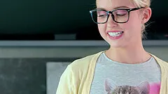 Lesbian threesome with nerdy Chloe Cherry and her teen friends