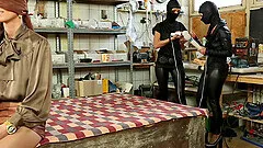 Lesbian Bella Baby abused by two masked babes with toys