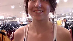 Brunette teen amateur Lexi flashes her tits in a public store