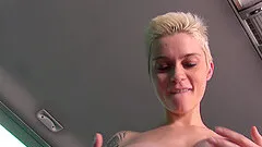 Short haired Mila Milan sucks and rides a cock in a car
