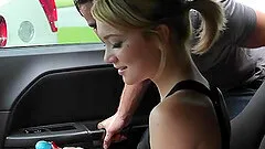 Skinny blonde teen babe Dakota Skye fucks on the back seat of a car