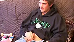 Lucky returns from the skateboard park and invites us to watch him stroke one out.