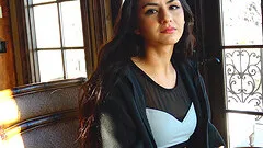 Gorgeous brunette babe Natalie strips and poses naked at her house