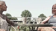 Tattooed German lesbians anal fun with toys