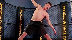 Sporty teen gay dude cums while masturbating after a workout