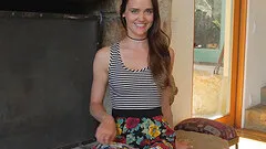 Long haired Ava takes off her clothes and masturbates in public