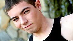 Teen gay dude in a solo masturbation session with a cumshot at home