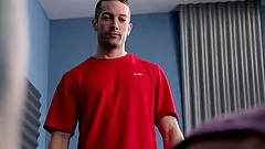 Sporty buffed teen gay dudes cum all over each other in a gym