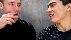 Teen gay coworkers go out back to fuck on their break