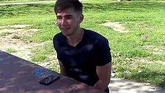 Teen gay dude offered money to suck and fuck outdoors