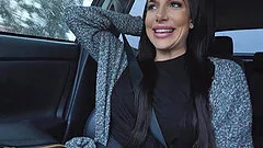 Jaclyn gets horny in a car and starts playing with her tits