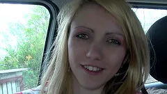 Horny blonde babe Beatrix Glover sucks and rides cock in a car