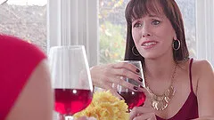 MILF brunette pornstar Alana Cruise gets a cumshot on her shaved pussy