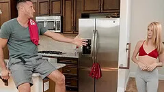 Skinny petite blonde teen fucked doggy style in the kitchen