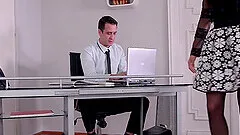 Office doggy style sex and cumshot on feet of Coco de Mal