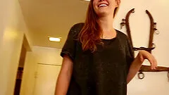 Brunette teen babe Kristen Kay gives a close up POV blowjob